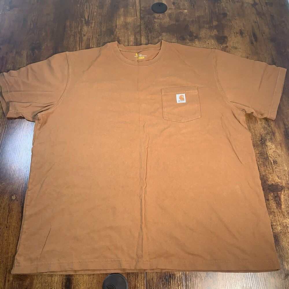 Carhartt Shirt T-Shirt‎ Mens Short Sleeve Chest Pocket BROWN Mens 2XL